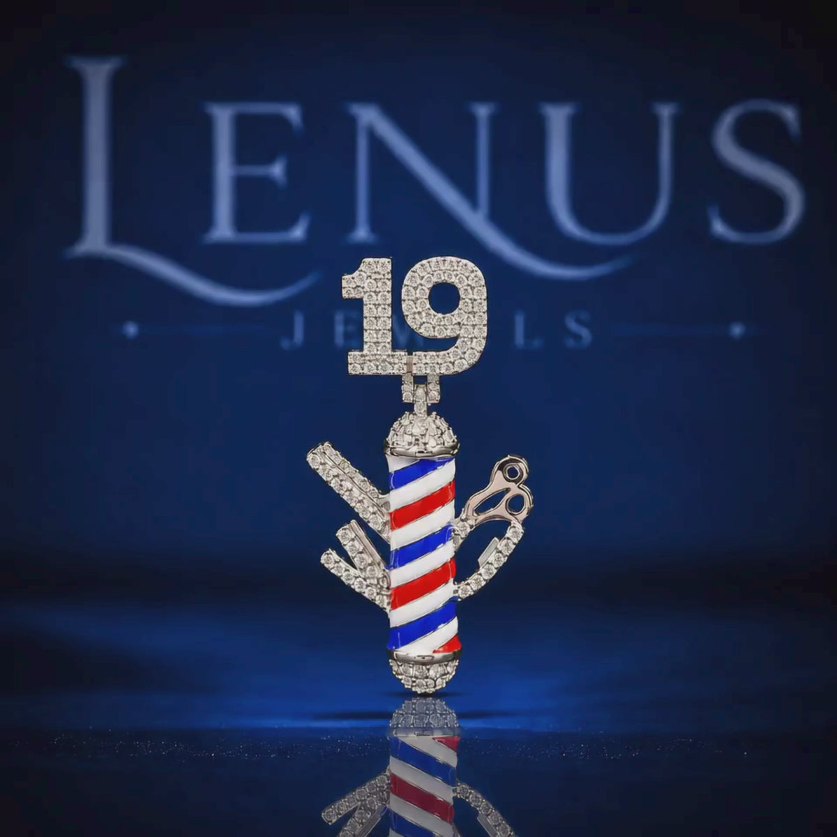 Barber Pole Moissanite Pendant – VVS Iced Out 925 Sterling Silver Barber Shop Hip Hop Pendant with Custom Number Bail