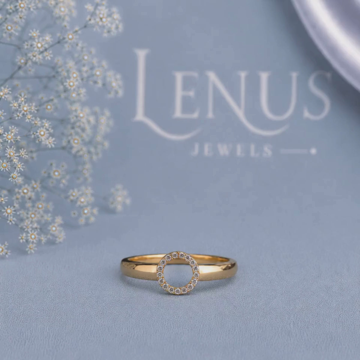 Open Circle Moissanite Ring – Pave Karma Halo Yellow Gold 925 Sterling Silver Minimalist Ring