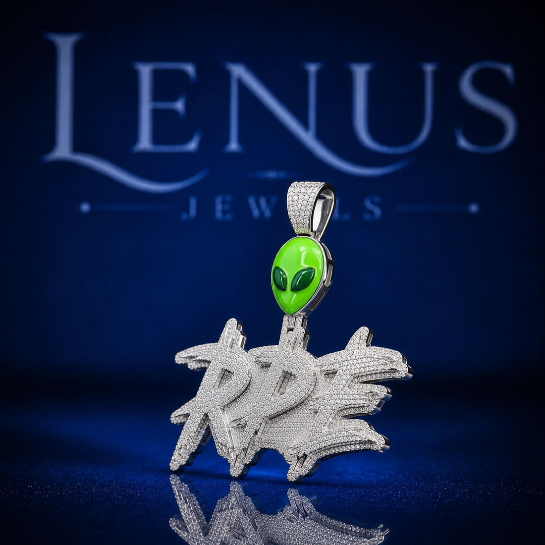 Iced Out RPE Graffiti Pendant with Green Alien Head Bail VVS Moissanite 925 Sterling Silver Custom Hip Hop Streetwear Name Necklace