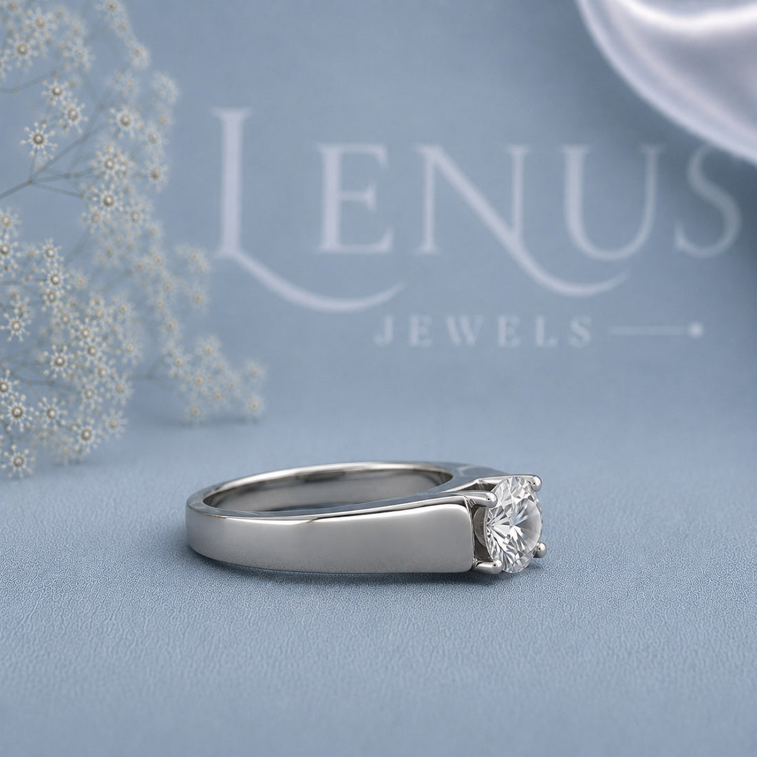 Round Moissanite Men’s Ring – 925 Sterling Silver Bezel Set Solitaire Wedding Band