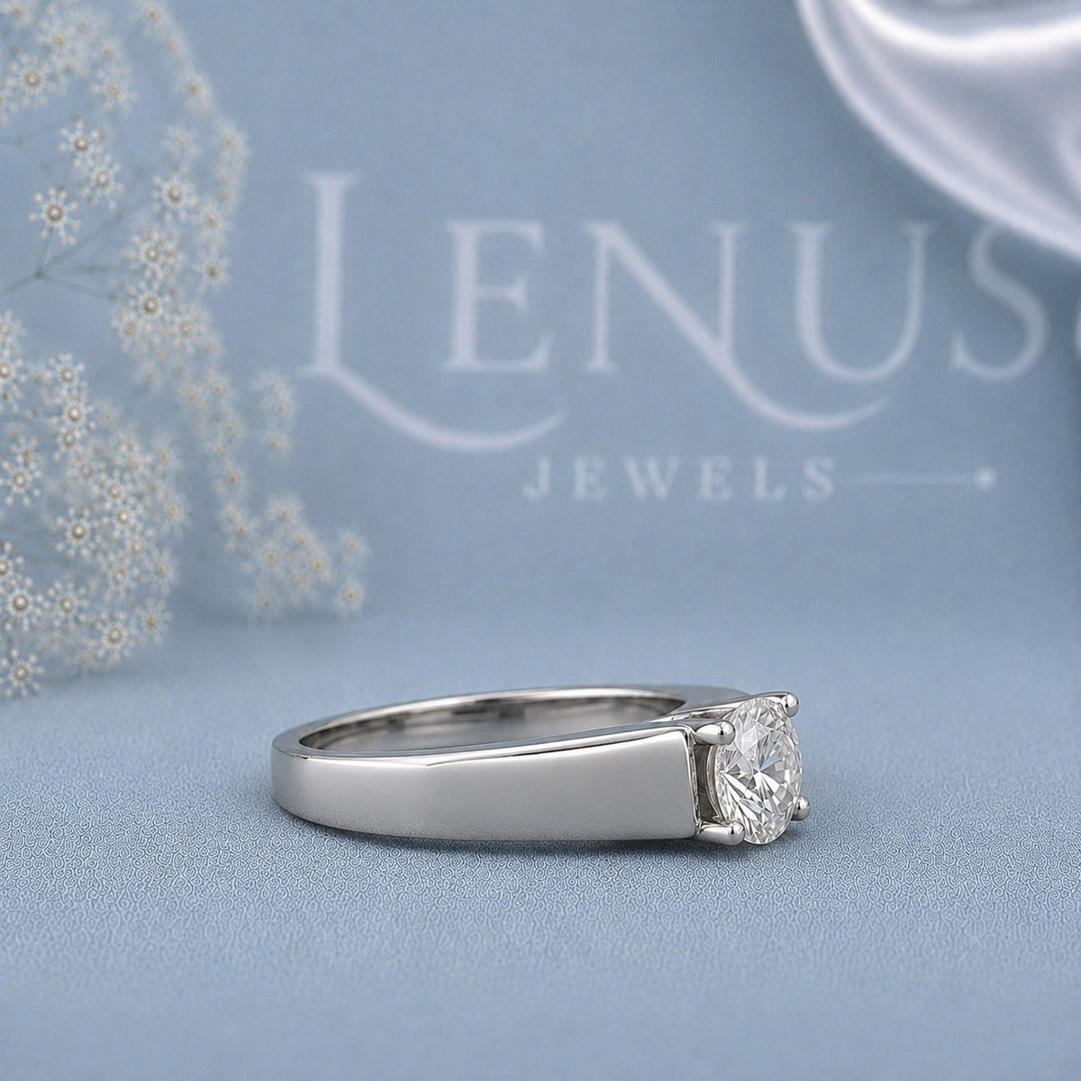 Round Moissanite Men’s Ring – 925 Sterling Silver Bezel Set Solitaire Wedding Band