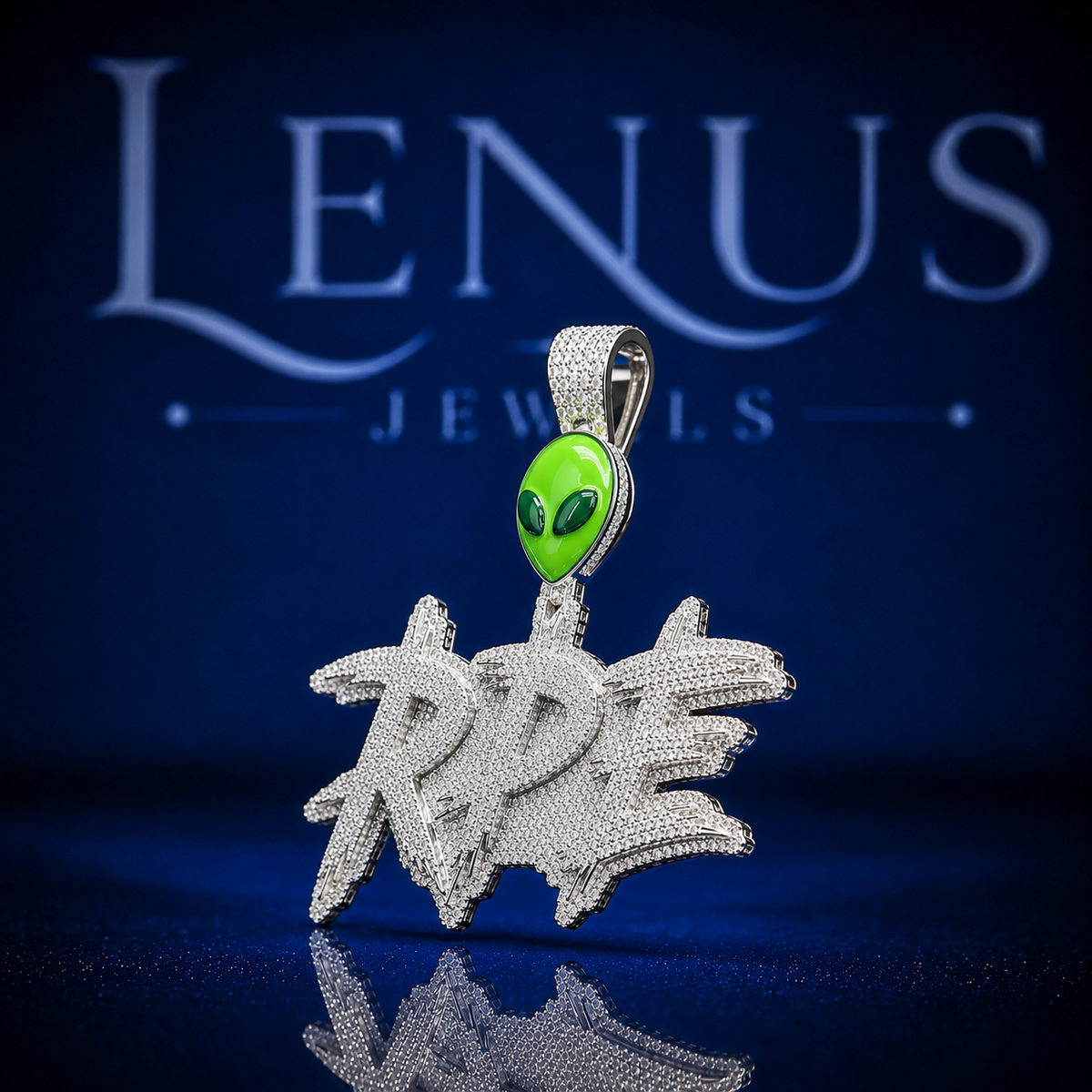 Iced Out RPE Graffiti Pendant with Green Alien Head Bail VVS Moissanite 925 Sterling Silver Custom Hip Hop Streetwear Name Necklace