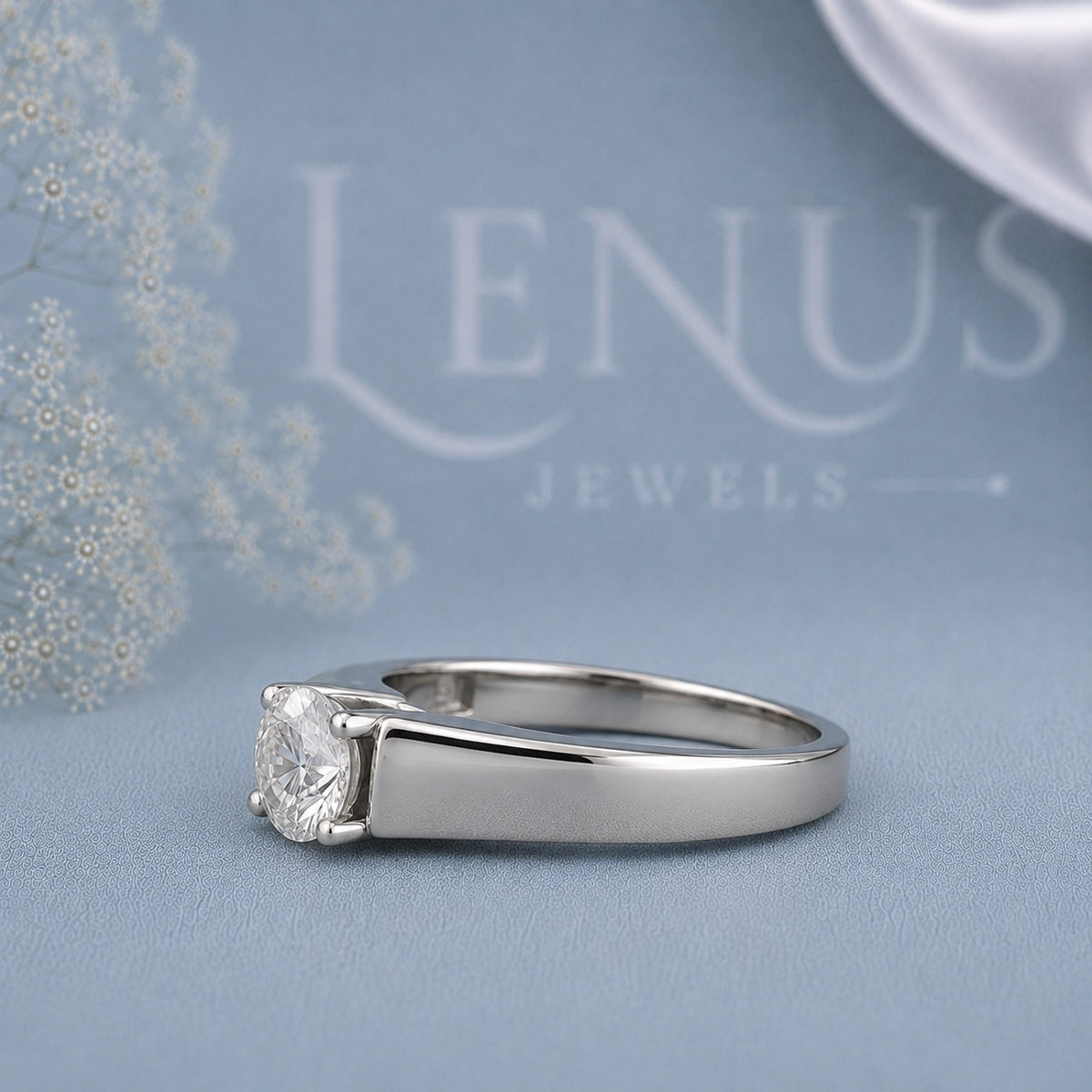 Round Moissanite Men’s Ring – 925 Sterling Silver Bezel Set Solitaire Wedding Band