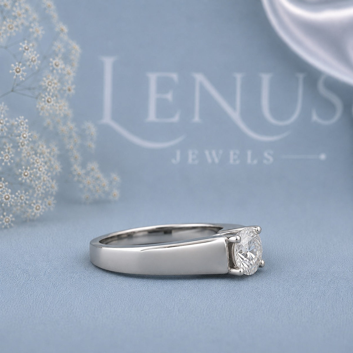 Round Moissanite Men’s Ring – 925 Sterling Silver Bezel Set Solitaire Wedding Band