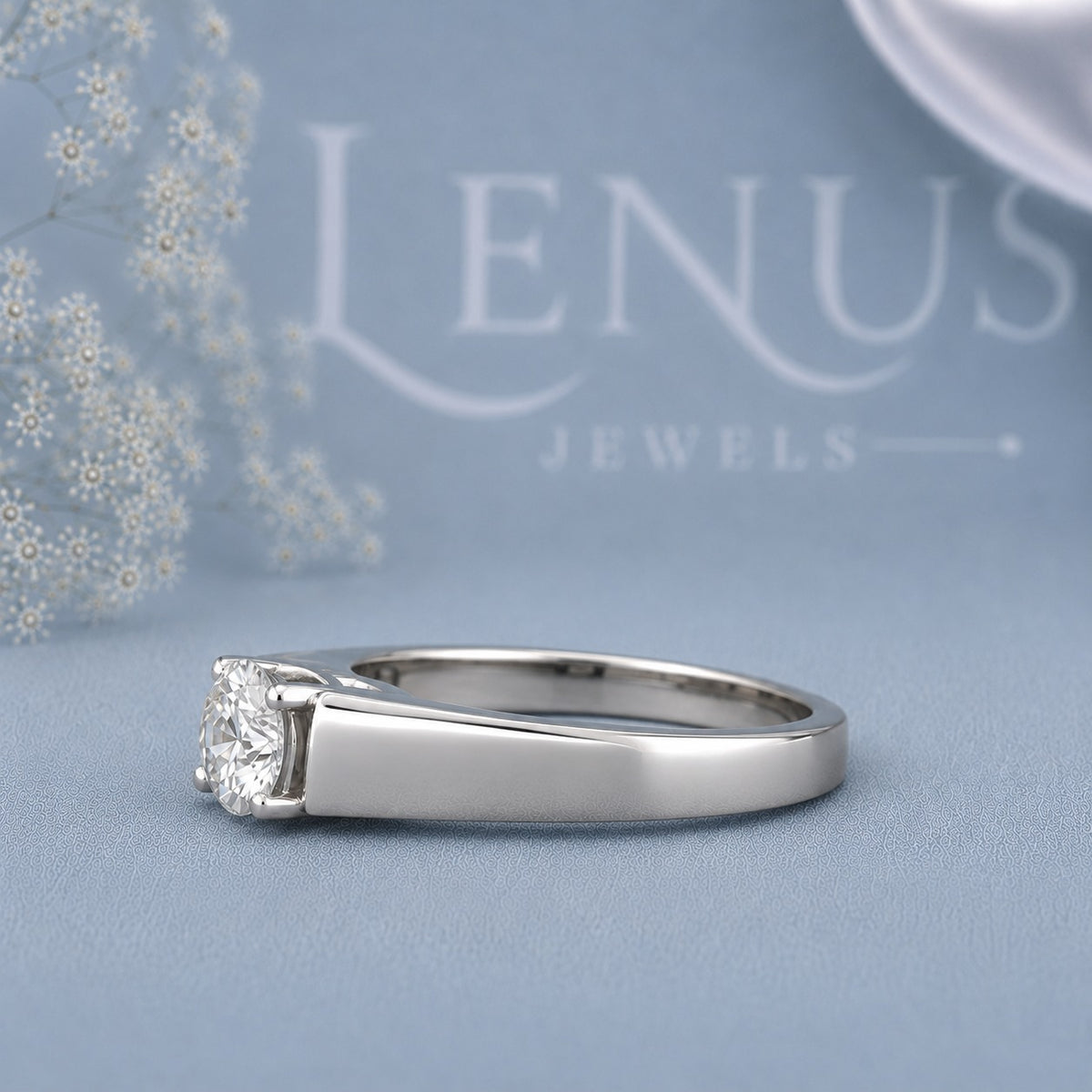 Round Moissanite Men’s Ring – 925 Sterling Silver Bezel Set Solitaire Wedding Band
