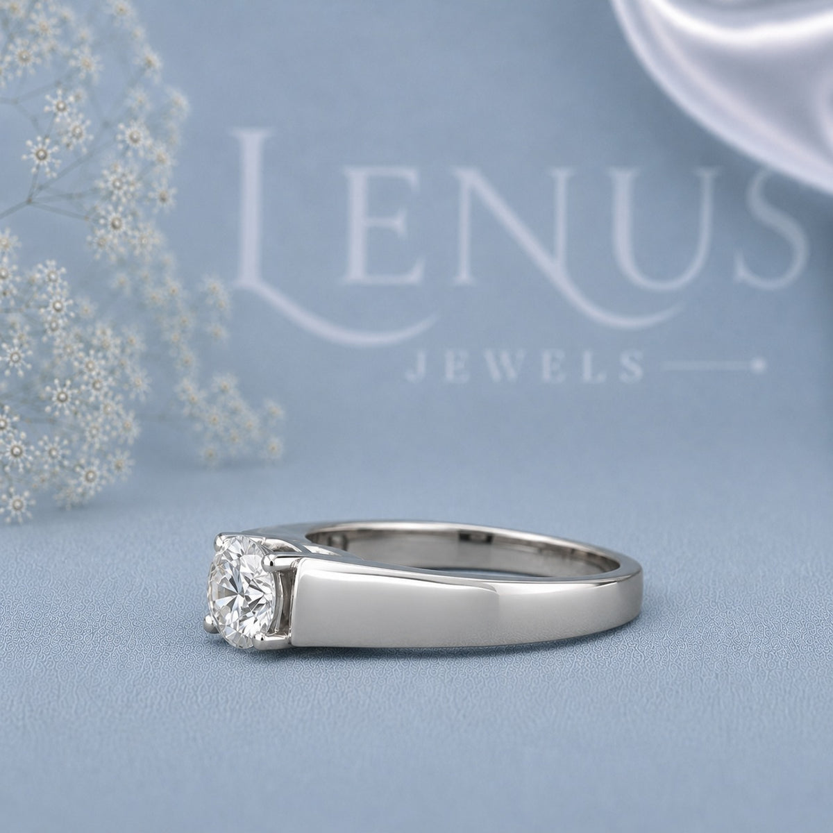 Round Moissanite Men’s Ring – 925 Sterling Silver Bezel Set Solitaire Wedding Band