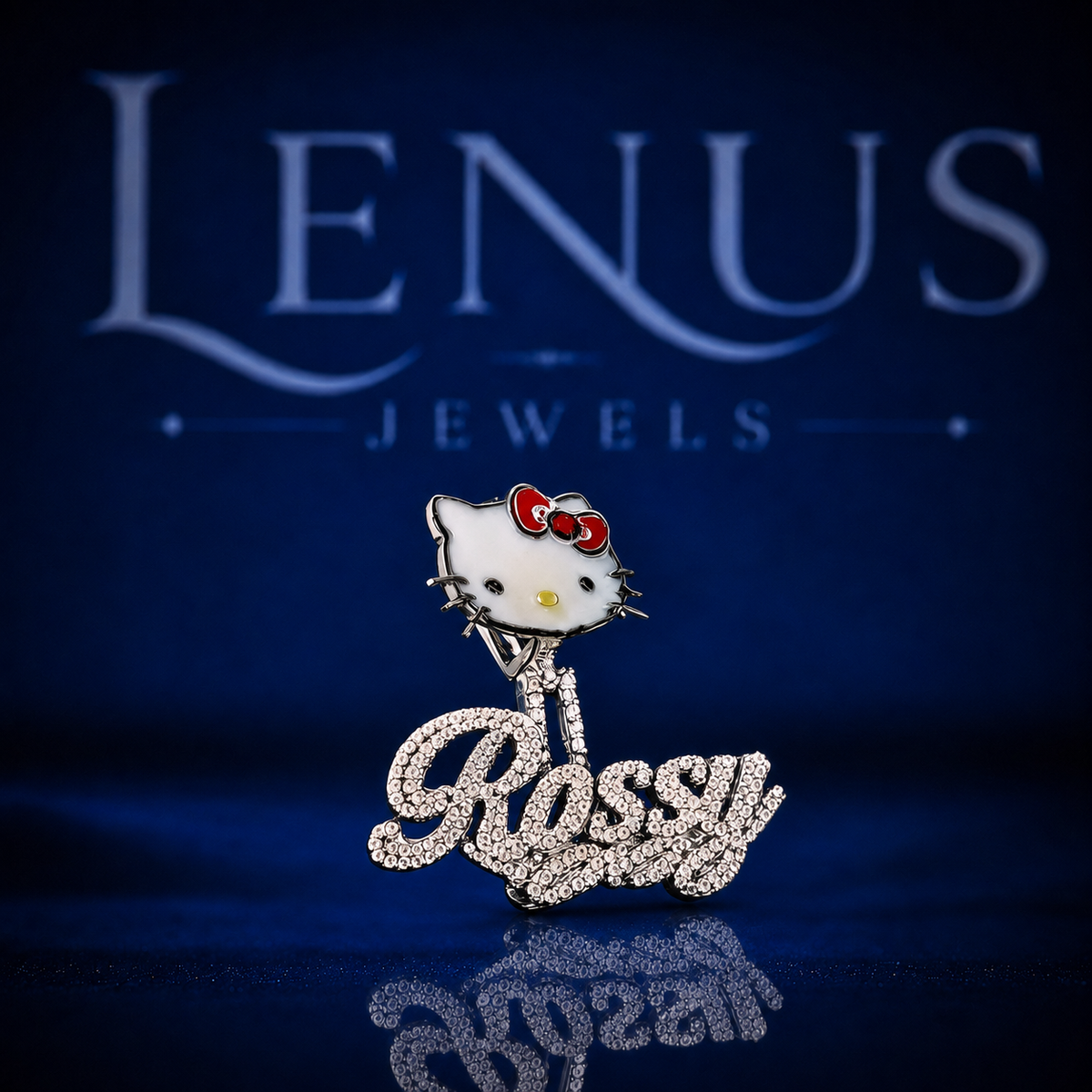 Iced Out Rosy Name Pendant VVS Moissanite 925 Sterling Silver Cute White Cat Red Bow Custom Hip Hop Jewelry Personalized Necklace Charm
