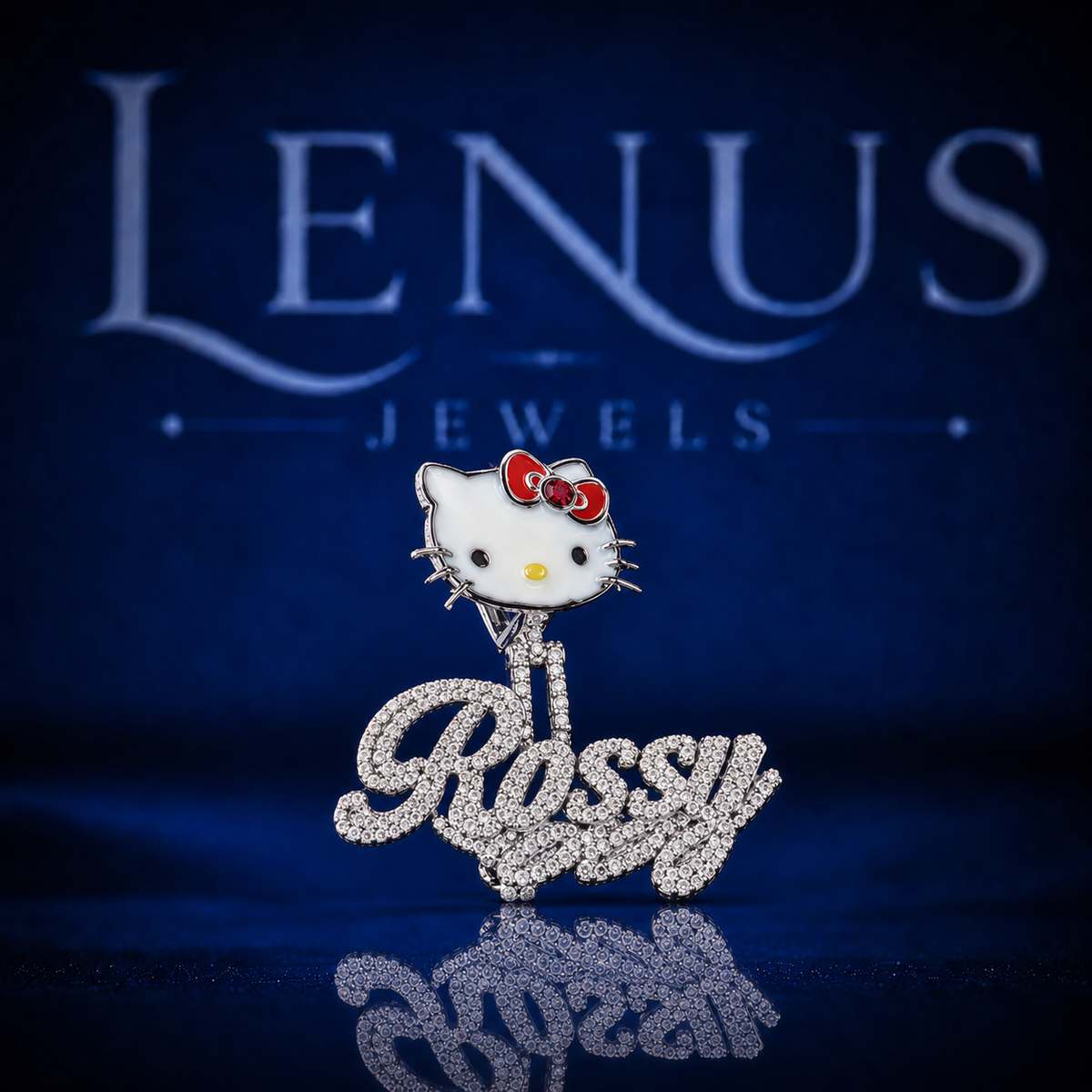 Iced Out Rosy Name Pendant VVS Moissanite 925 Sterling Silver Cute White Cat Red Bow Custom Hip Hop Jewelry Personalized Necklace Charm