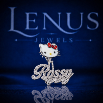 Iced Out Rosy Name Pendant VVS Moissanite 925 Sterling Silver Cute White Cat Red Bow Custom Hip Hop Jewelry Personalized Necklace Charm