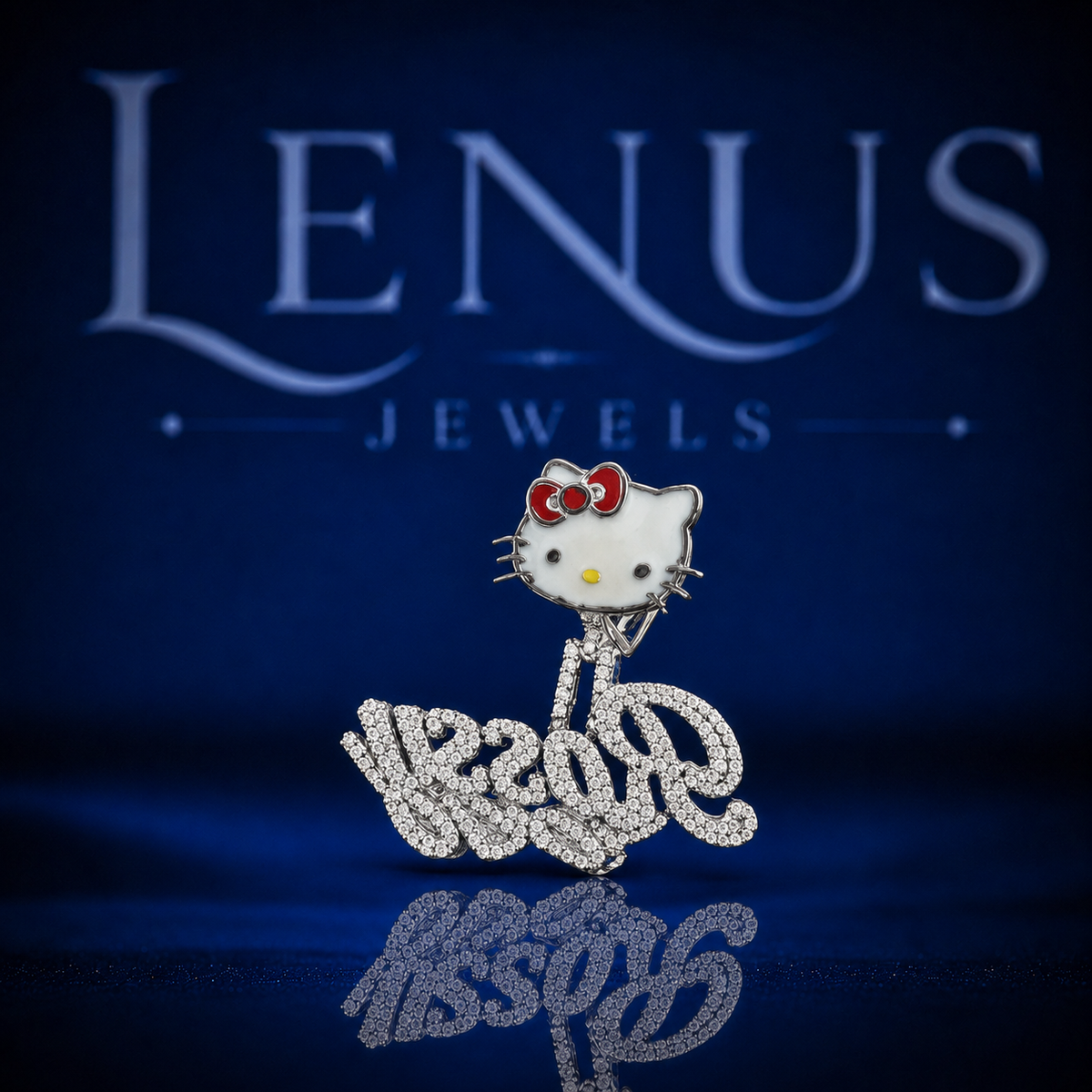 Iced Out Rosy Name Pendant VVS Moissanite 925 Sterling Silver Cute White Cat Red Bow Custom Hip Hop Jewelry Personalized Necklace Charm