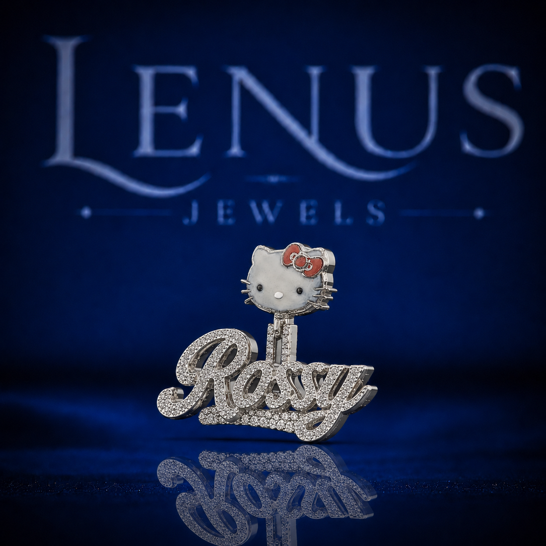 Iced Out Rosy Name Pendant VVS Moissanite 925 Sterling Silver Cute White Cat Red Bow Custom Hip Hop Jewelry Personalized Necklace Charm
