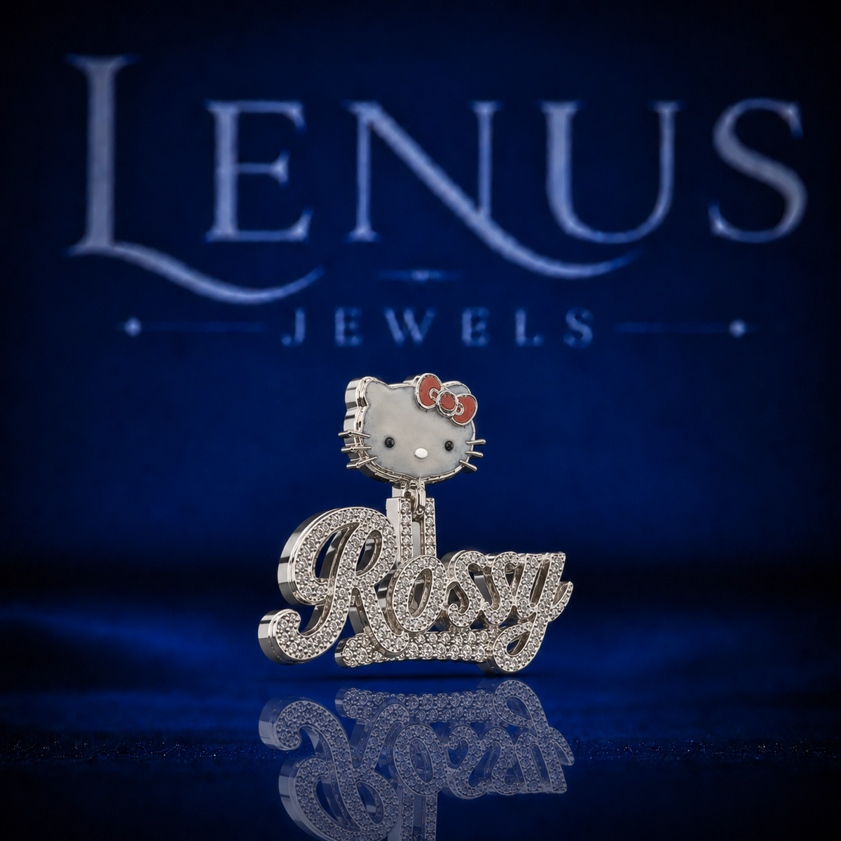 Iced Out Rosy Name Pendant VVS Moissanite 925 Sterling Silver Cute White Cat Red Bow Custom Hip Hop Jewelry Personalized Necklace Charm