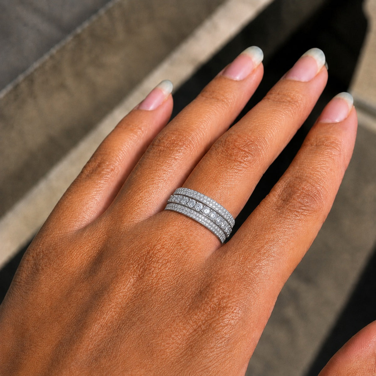 Wide Multi-Row Moissanite Wedding Band – Iced-Out Eternity Ring in 925 Sterling Silver