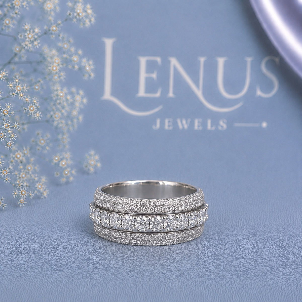 Wide Multi-Row Moissanite Wedding Band – Iced-Out Eternity Ring in 925 Sterling Silver