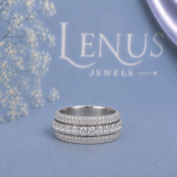 Wide Multi-Row Moissanite Wedding Band – Iced-Out Eternity Ring in 925 Sterling Silver