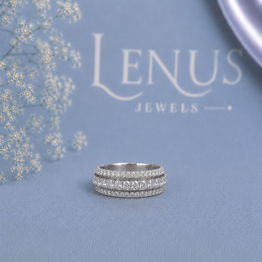 Wide Multi-Row Moissanite Wedding Band – Iced-Out Eternity Ring in 925 Sterling Silver