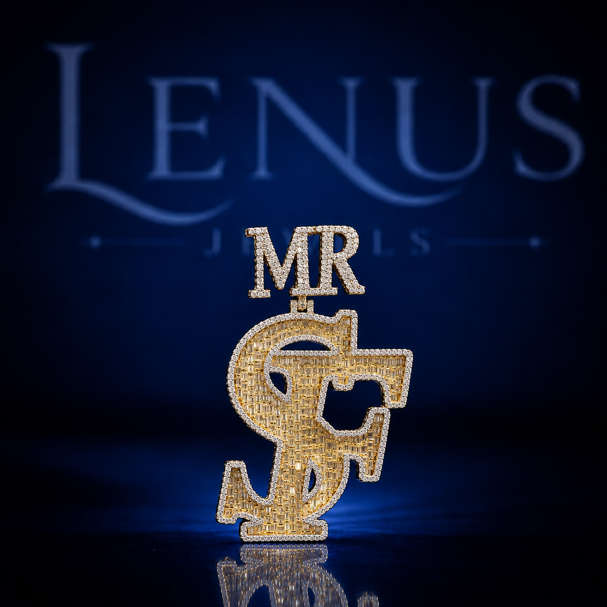 Custom SF Monogram Pendant with MR Letter Bail – Iced Out VVS Moissanite 925 Sterling Silver Gold Finish Hip Hop Initial Jewelry