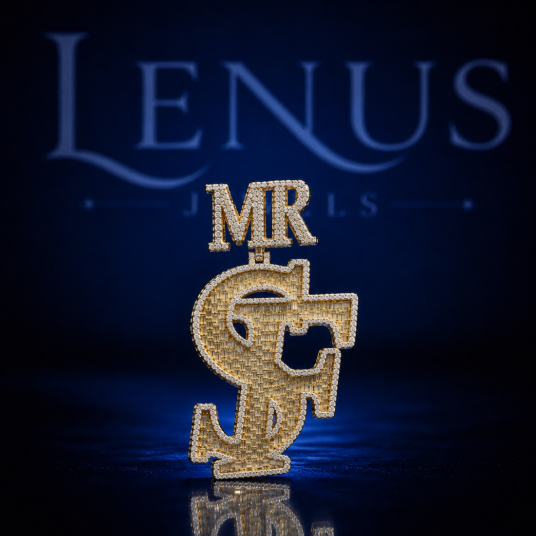Custom SF Monogram Pendant with MR Letter Bail – Iced Out VVS Moissanite 925 Sterling Silver Gold Finish Hip Hop Initial Jewelry
