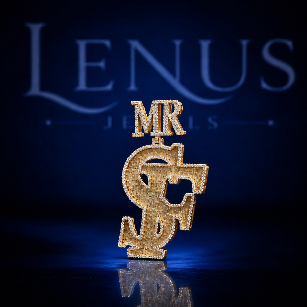 Custom SF Monogram Pendant with MR Letter Bail – Iced Out VVS Moissanite 925 Sterling Silver Gold Finish Hip Hop Initial Jewelry