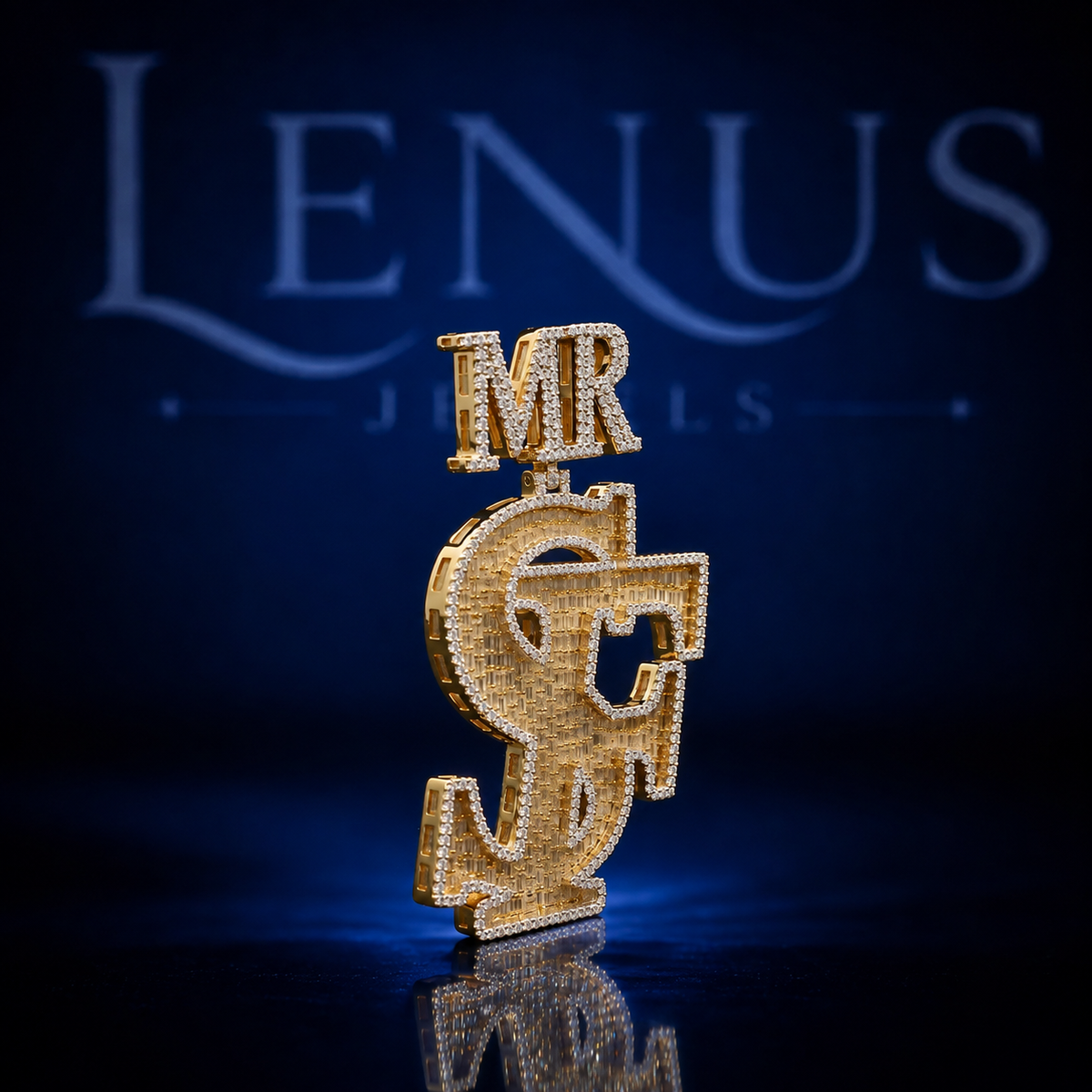 Custom SF Monogram Pendant with MR Letter Bail – Iced Out VVS Moissanite 925 Sterling Silver Gold Finish Hip Hop Initial Jewelry