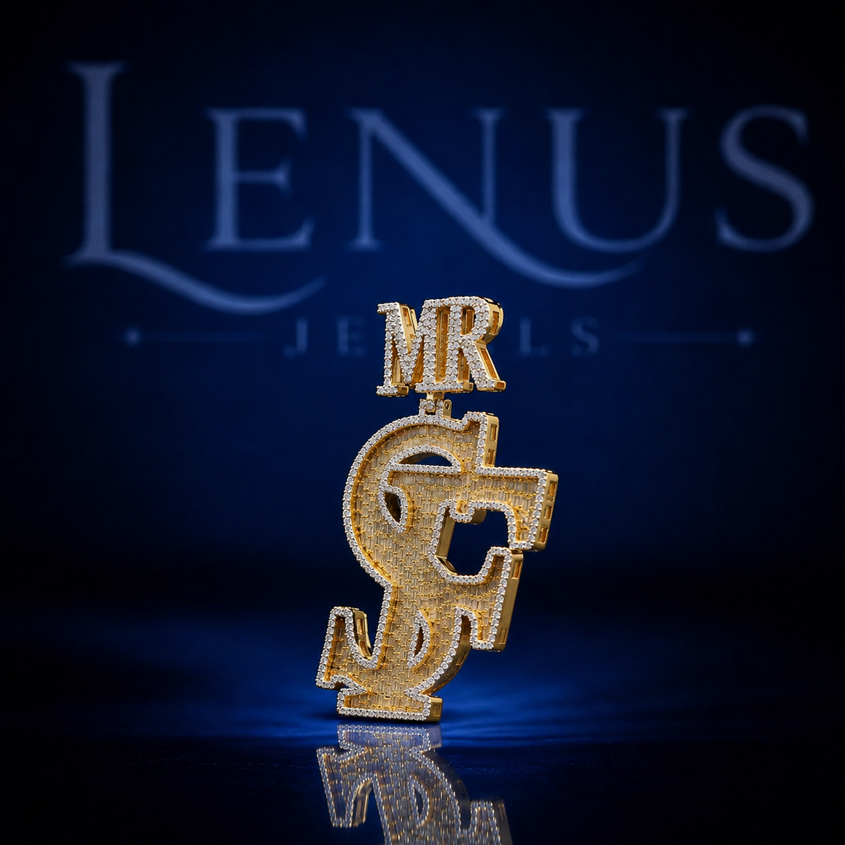 Custom SF Monogram Pendant with MR Letter Bail – Iced Out VVS Moissanite 925 Sterling Silver Gold Finish Hip Hop Initial Jewelry