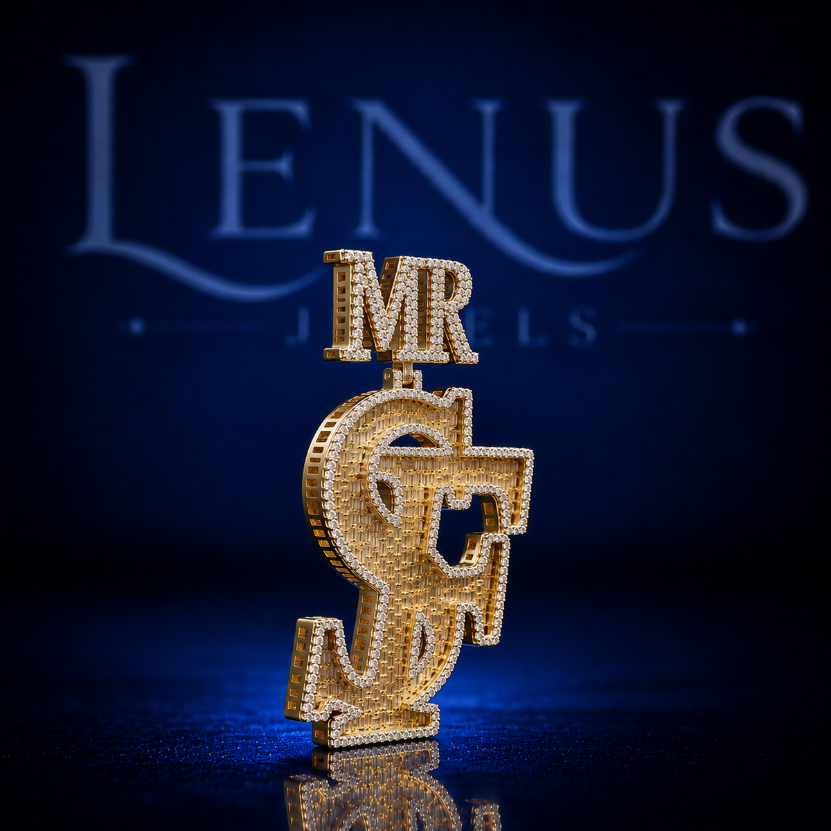Custom SF Monogram Pendant with MR Letter Bail – Iced Out VVS Moissanite 925 Sterling Silver Gold Finish Hip Hop Initial Jewelry