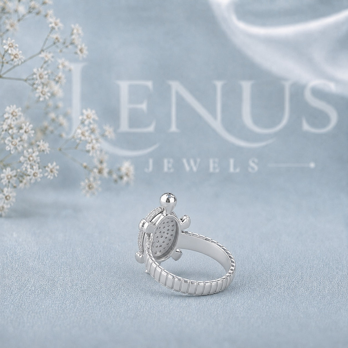 Moissanite Sea Turtle Ring – Pavé Ocean Animal Statement Ring in 925 Sterling Silver