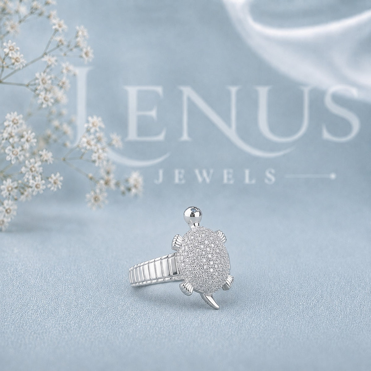 Moissanite Sea Turtle Ring – Pavé Ocean Animal Statement Ring in 925 Sterling Silver