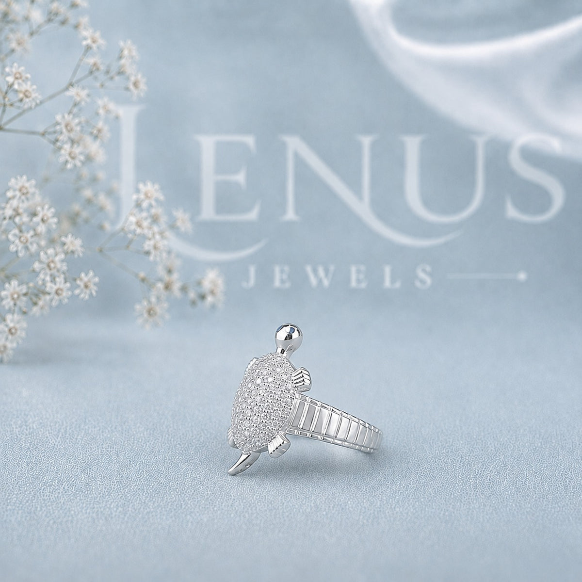 Moissanite Sea Turtle Ring – Pavé Ocean Animal Statement Ring in 925 Sterling Silver
