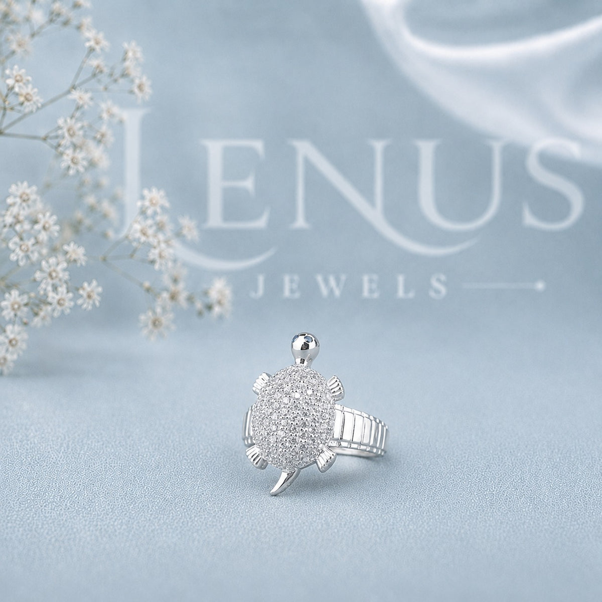 Moissanite Sea Turtle Ring – Pavé Ocean Animal Statement Ring in 925 Sterling Silver