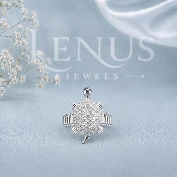 Moissanite Sea Turtle Ring – Pavé Ocean Animal Statement Ring in 925 Sterling Silver