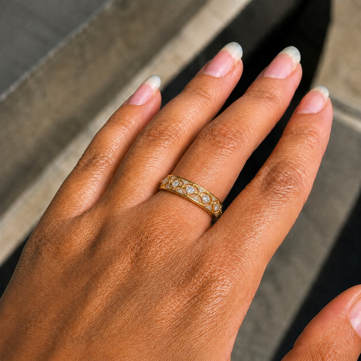 Yellow Gold Five-Stone Moissanite Wedding Band – Vintage Marquise Lattice 925 Silver Anniversary Ring
