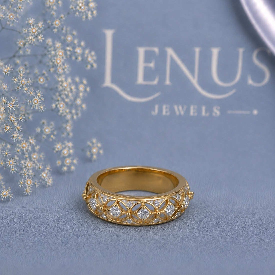 Yellow Gold Five-Stone Moissanite Wedding Band – Vintage Marquise Lattice 925 Silver Anniversary Ring