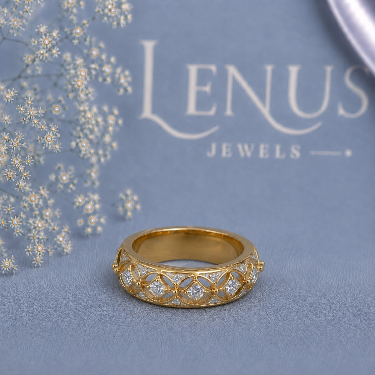 Yellow Gold Five-Stone Moissanite Wedding Band – Vintage Marquise Lattice 925 Silver Anniversary Ring