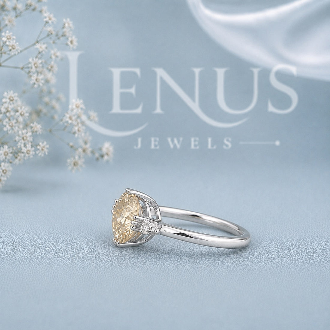 Yellow Round Moissanite Engagement Ring – 925 Sterling Silver Promise Ring