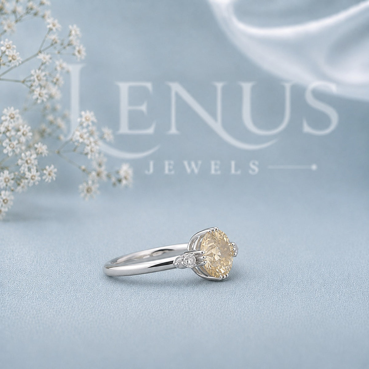 Yellow Round Moissanite Engagement Ring – 925 Sterling Silver Promise Ring