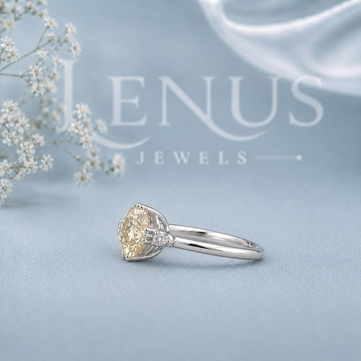 Yellow Round Moissanite Engagement Ring – 925 Sterling Silver Promise Ring