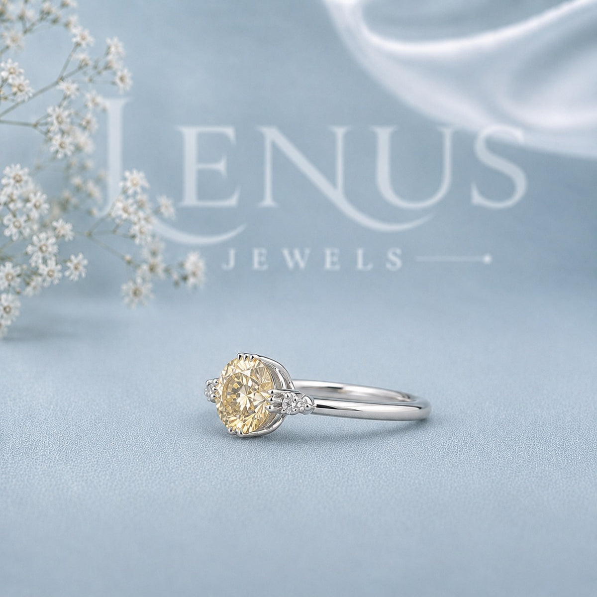 Yellow Round Moissanite Engagement Ring – 925 Sterling Silver Promise Ring