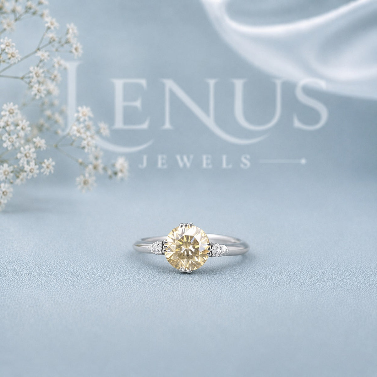 Yellow Round Moissanite Engagement Ring – 925 Sterling Silver Promise Ring