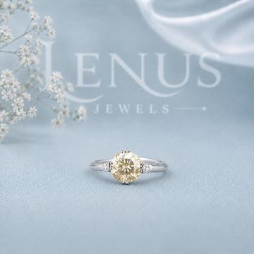 Yellow Round Moissanite Engagement Ring – 925 Sterling Silver Promise Ring